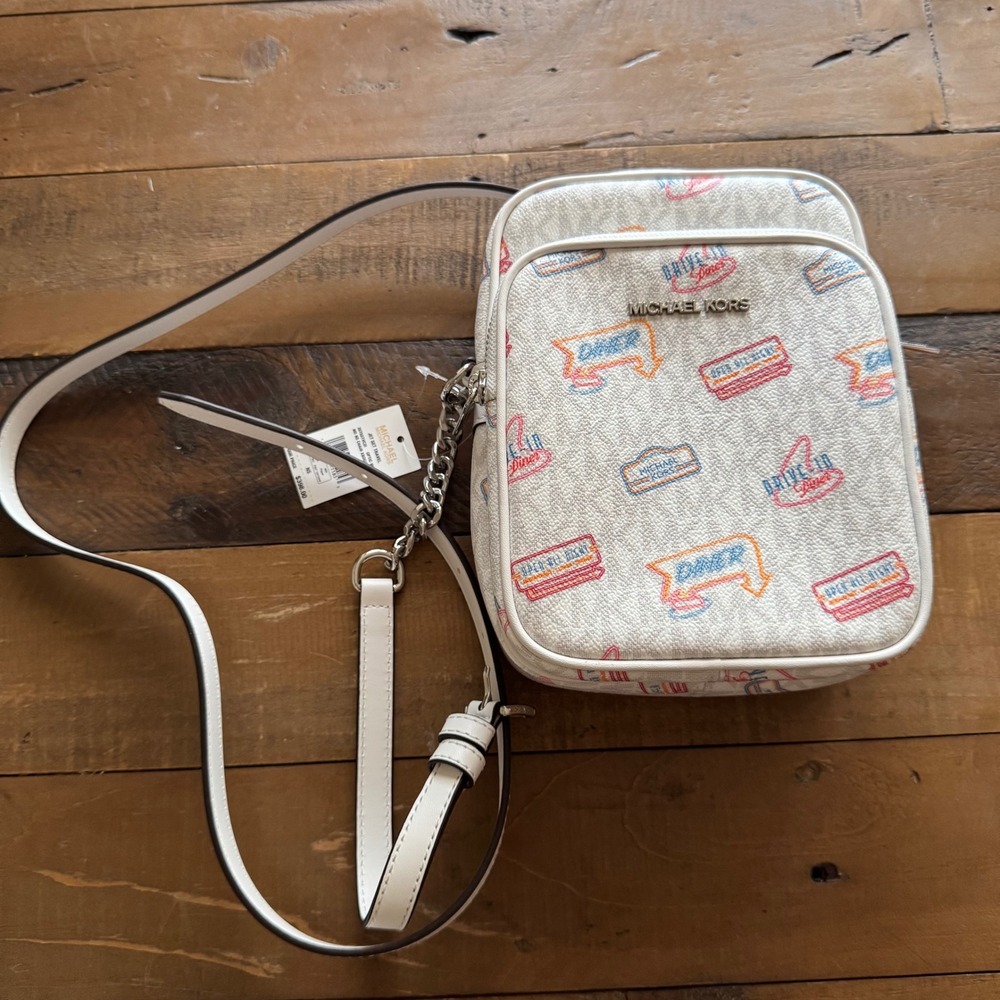 Michael Kors Jet Set Travel MD NS Chain Xbody Optic White Diner Print